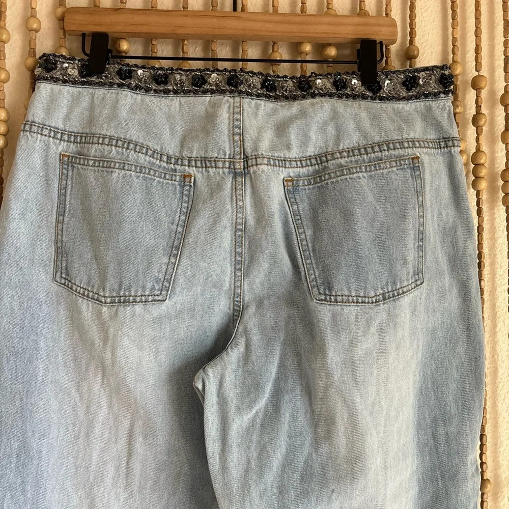 Vintage 90s Y2K Light Wash Beaded Sequin Embellished Boho Fairy Whimsy Jeans 16